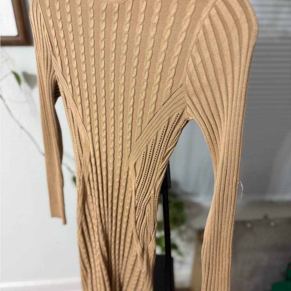 Tan Cable Knit Sweater Dress